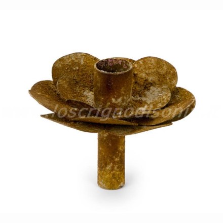 Portacandela in metallo a forma di fiore, colore bronzo anticato, firmato Nuvole di Stoffa. Vista frontale