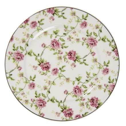Piatto da dolce in ceramica decorata della serie Petites Roses firmata Clayre & Eef. Vista dall'alto