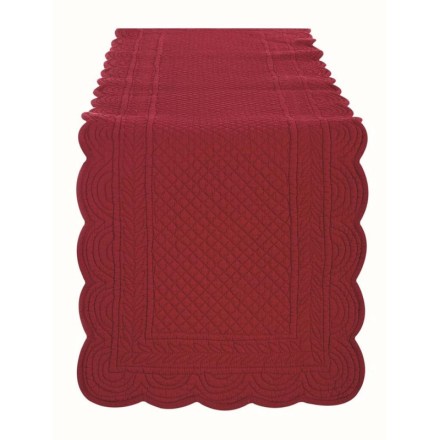Runner centrotavola in cotone trapuntato, colore rosso, serie Carmen firmata Blanc Mariclò. Vista frontale
