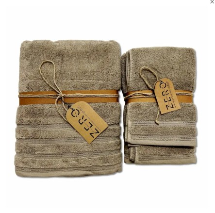 Set da 3 asciugamani di cotone luxury da 650 GSM, colore tortora, prodotti da S&G Home. Vista dall'alto