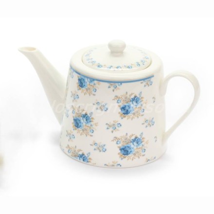 Teiera in porcellana con decoro floreale, collezione Camilla firmata Nuvole Di Stoffa. Vista frontale