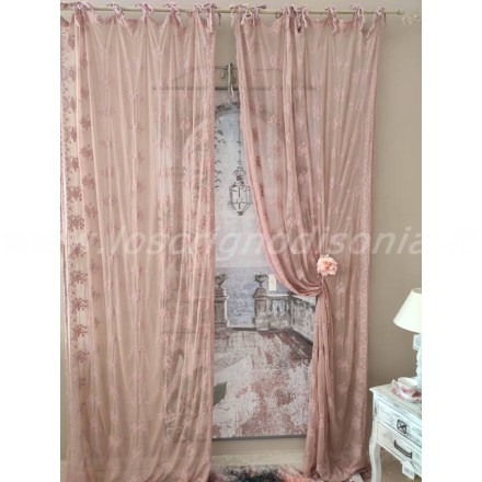 Tenda Hermitage in pizzo, in stile shabby chic, colore Alba, della serie Cartoline Toscane. Vista frontale