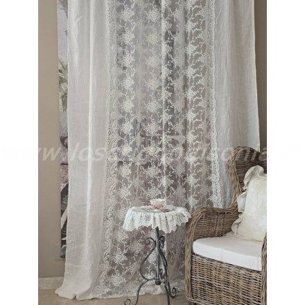Tendone shabby in pizzo corinzio, colore naturale, misura maxi, serie Intarsio di Chez Moi. Vista frontale