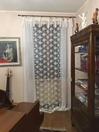 Tendone shabby in pizzo corinzio, colore naturale, misura maxi, serie Intarsio di Chez Moi. Vista frontale