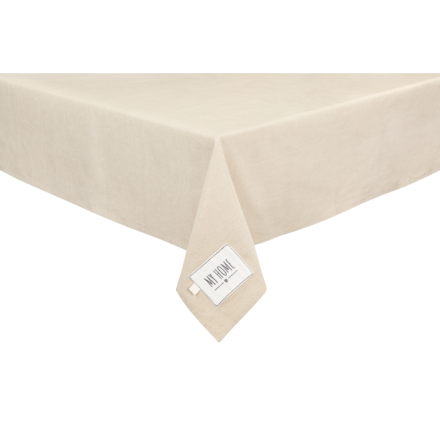 Tovaglia country chic in cotone, colore beige, serie My Home firmata Nuvole di Stoffa. Vista angolare