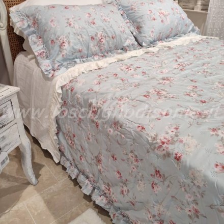 Coppia di copriguanciali con stampa floreale, colore acqua, serie Garden di Lovely shabby. Vista ambientata