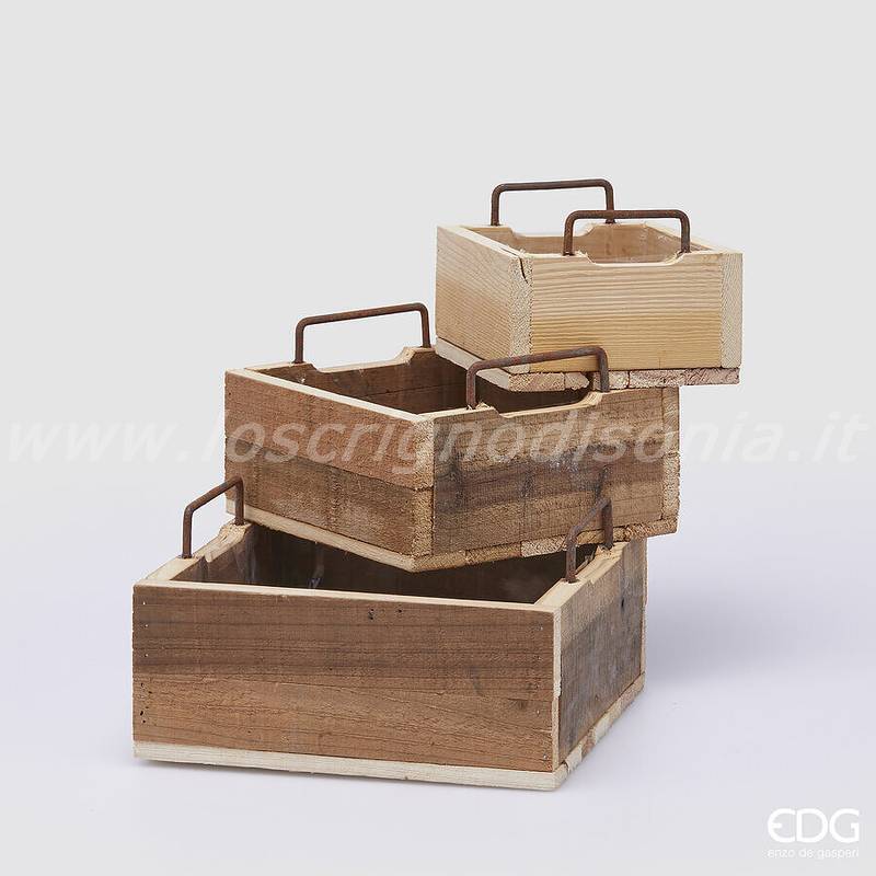 Set 3 Cassette in Legno Riciclato EDG – Stile Country Chic