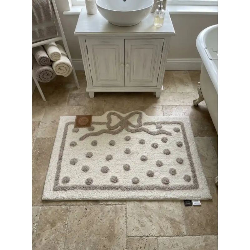 Tappeto 50x80 cm Antiscivolo Fiocco e Pois in Rilievo Serie Amour Bianco e Beige Lovely Shabby