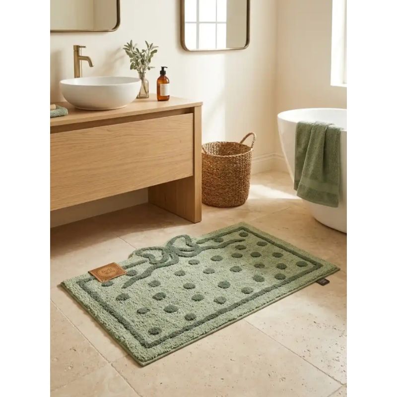 Tappeto 50x80 cm Antiscivolo Fiocco e Pois in Rilievo Serie Amour Verde Lovely Shabby