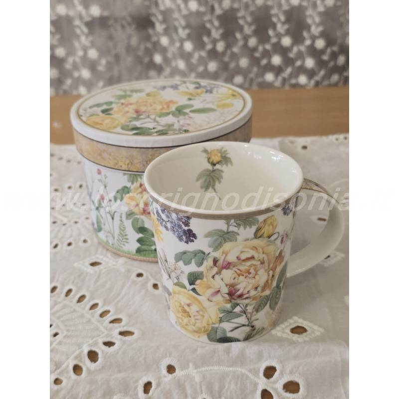 Tazza Mug in Porcellana EDG Decoro Peonie con Scatola Regalo - H 10 cm