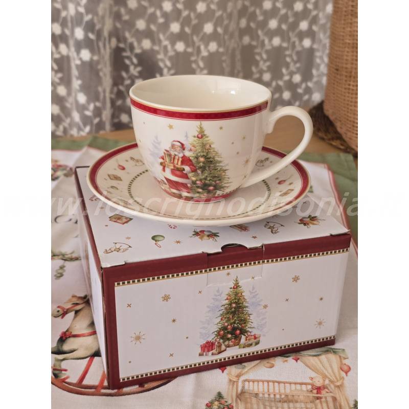 Tazza da Tè con Piattino in Scatola Regalo – Isabelle Rose Serie Happy Santa Decoro Babbo Natale