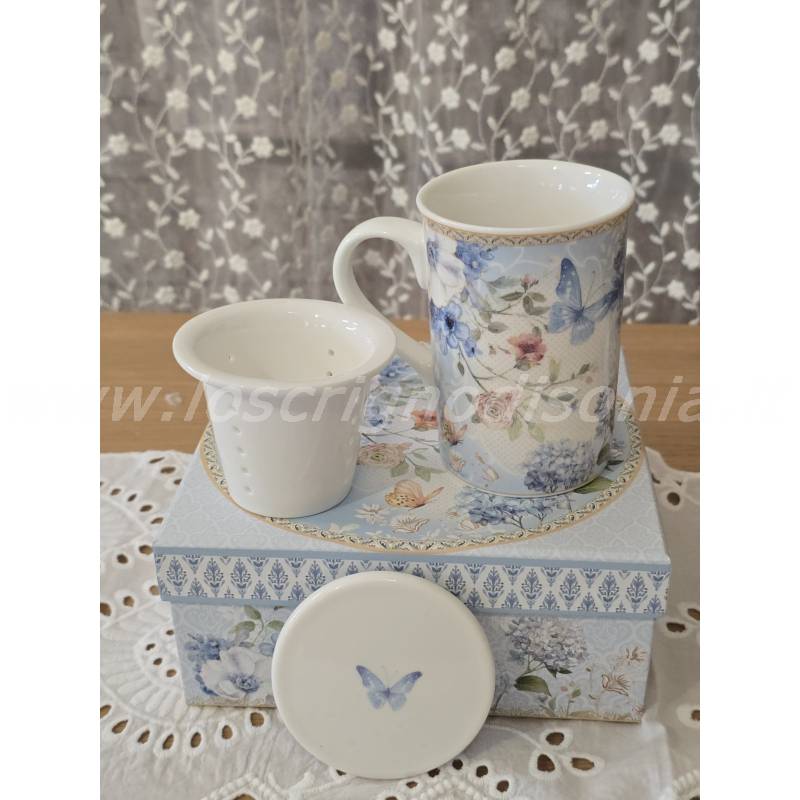 Tisaniera in Porcellana EDG Rose e Farfalle con Scatola Regalo - H 11 cm