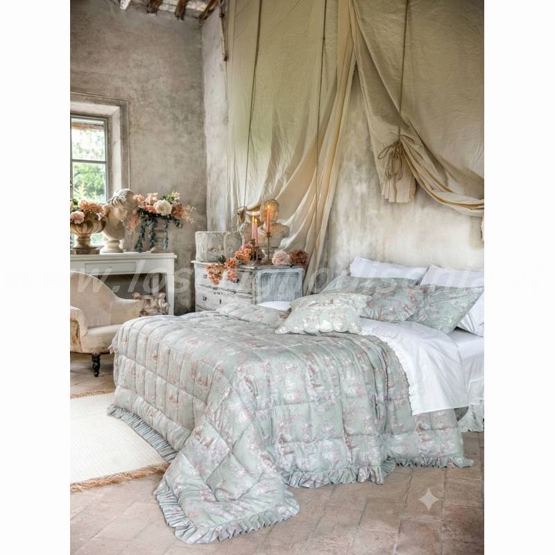 Trapunta Matrimoniale Blanc Mariclò Serie Toile du Borgo Verde Salvia 260x260 cm 300 gsm