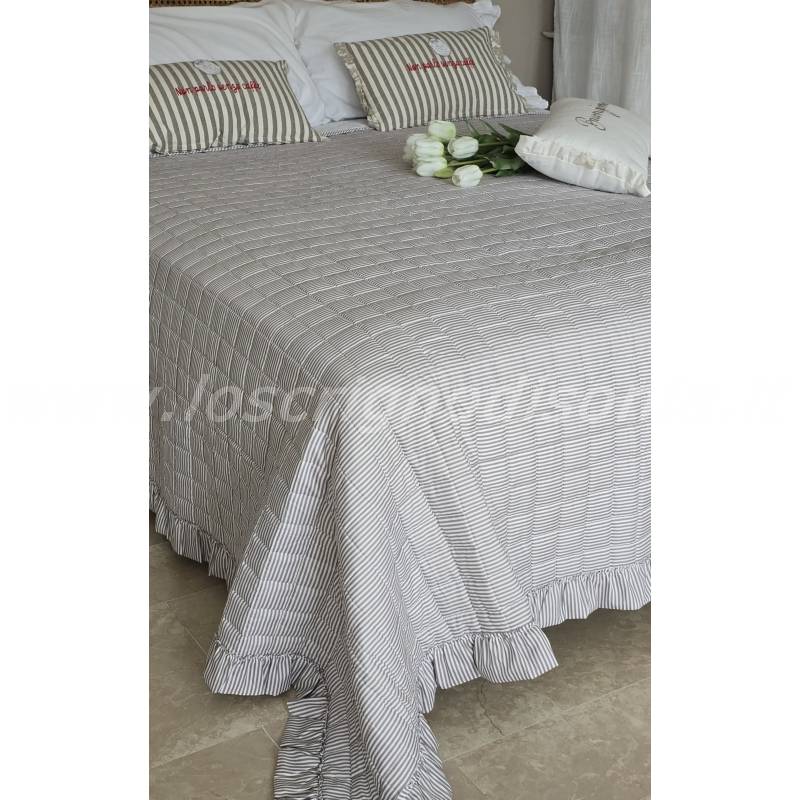 Trapuntino Matrimoniale Blanc Mariclò Serie Vichy a Righe Beige